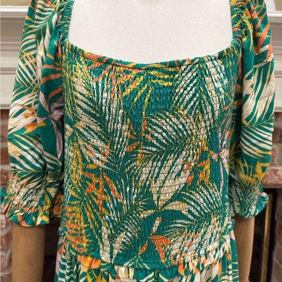 NWT BETSEY JOHNSON Tropical Smocked Green and Yellow Maxi Dress - Picture 5 of 17